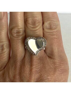 Sterling Silver 925 Chunky CZ Polished Modernist Asymmetric Heart Ring Sz 6.75